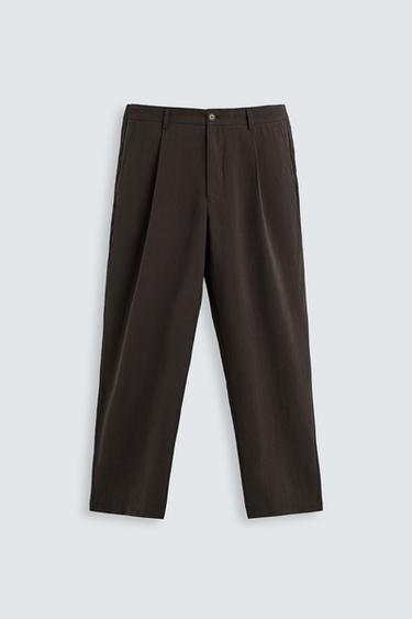 PANTALÓN FLUIDO PLIEGUES - Chocolate de Zara