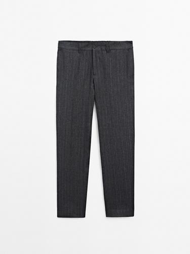 Pantalón rayas 100% lino delavé - Azul de Zara