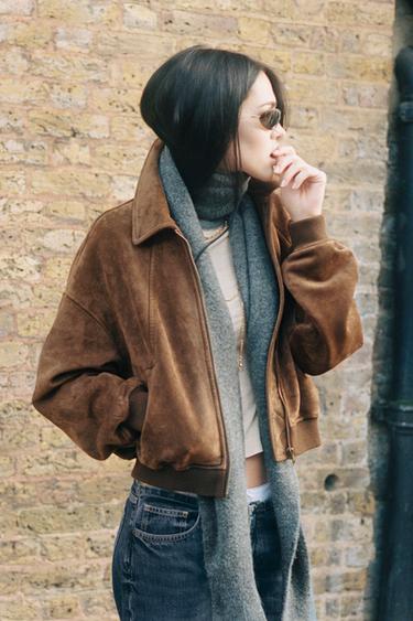Zara FAUX SUEDE JACKET - Dark tan