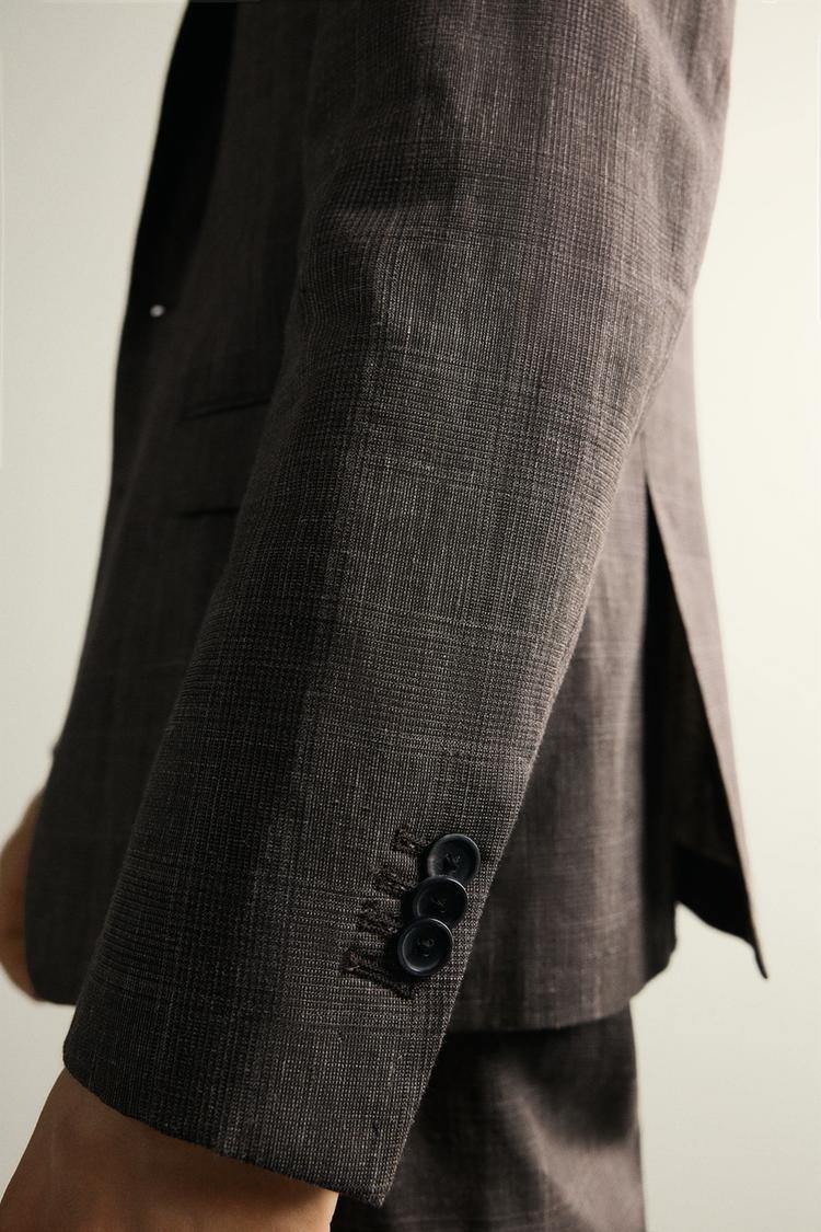 Blazer sastre de lino y lana a cuadros 8