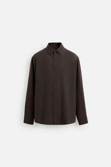 Zara 100% SILK SHIRT - chocolate