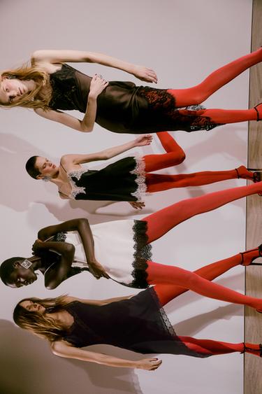 TOP SATINÉ AVEC DENTELLE ZW COLLECTION - Blanc / Noir de Zara