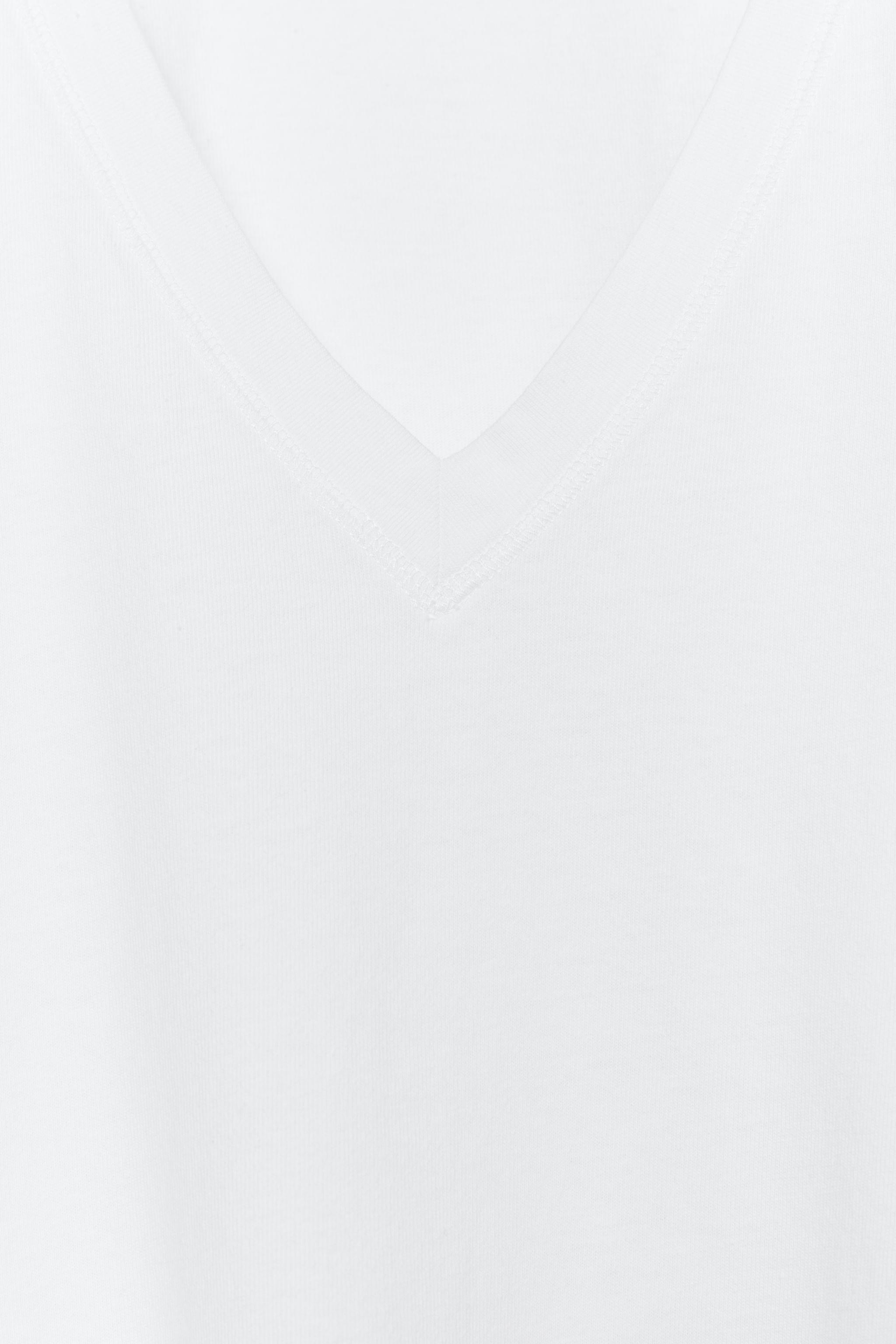 Zara PAMUKLU V YAKA T-SHIRT görsel 8