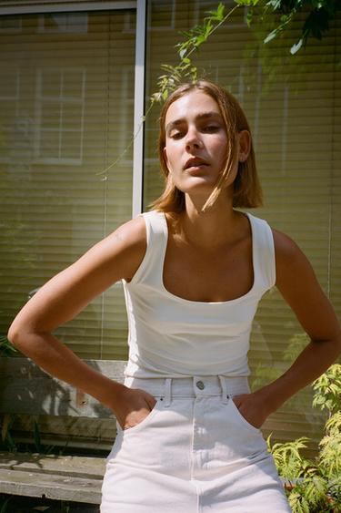 HAUT EN POLYAMIDE À BRETELLES LARGES - Écru de Zara - Image 1