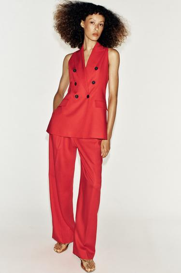 LINEN BLEND DOUBLE-BREASTED WAISTCOAT - Red by Zara