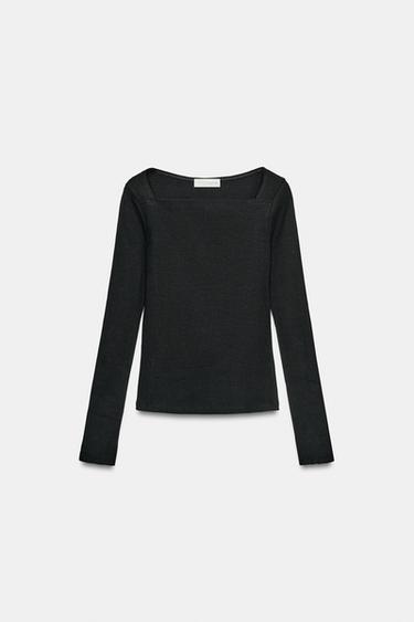 Zara SQUARE NECK TOP - Black