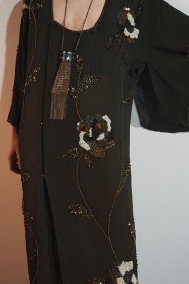 LIMITED EDITION JACQUARD EMBROIDERED BEADED DRESS - GREEN by Zara