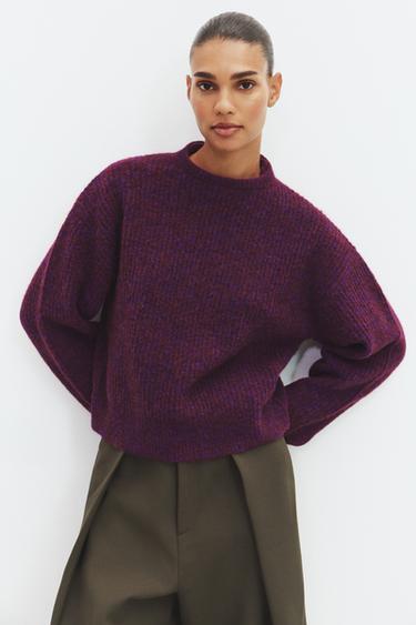 HIGH NECK KNIT JUMPER - MAROON by Zara