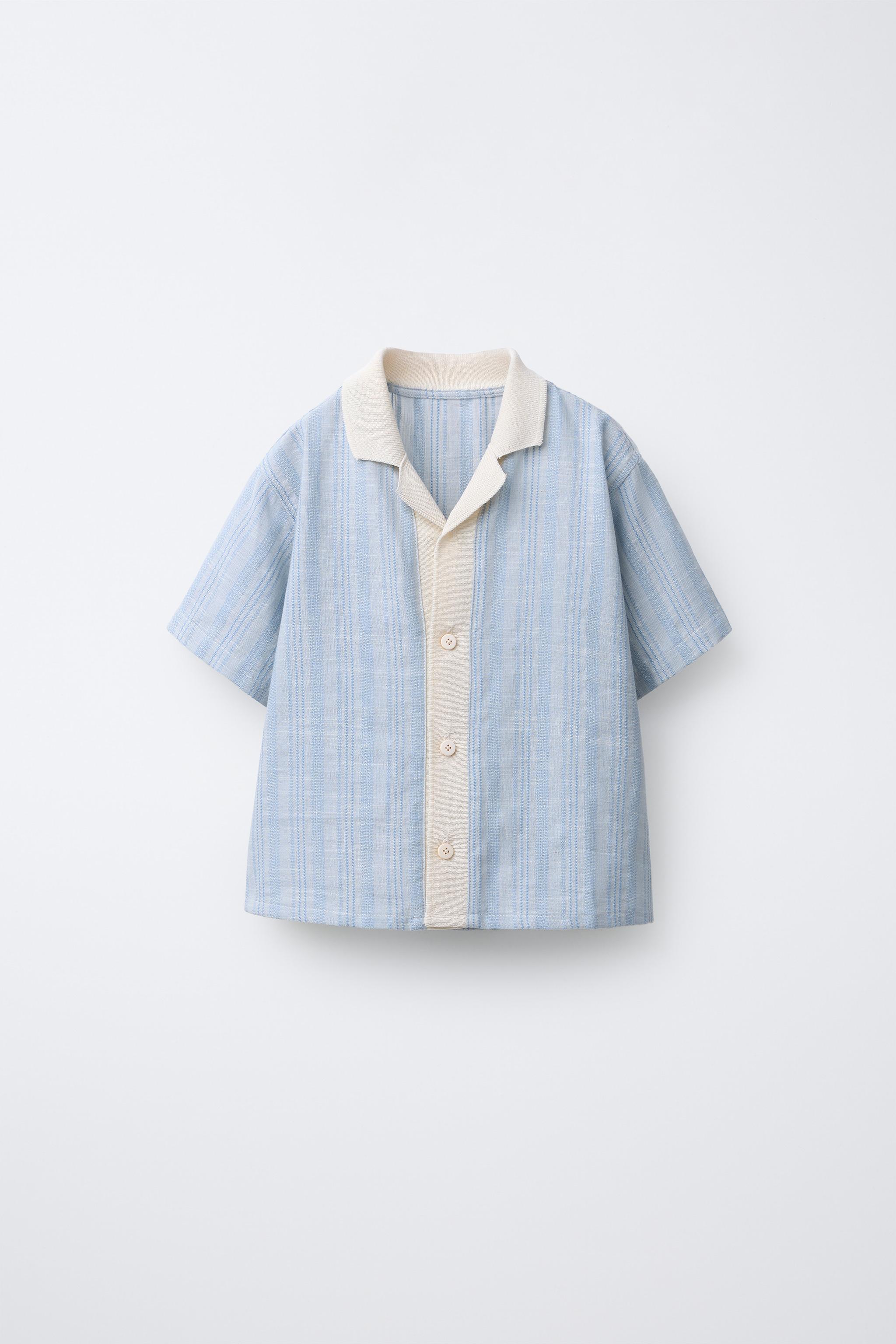 STRIPED SHIRT WITH COTTON AND LINEN - Blue | ZARA United States
