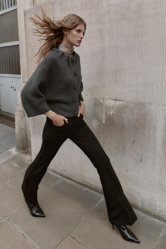 WOOL BLEND BOMBER JACKET WITH RUFFLES AT NECK