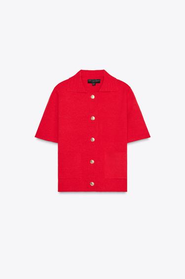 ТРИКОТАЖНИЙ КАРДИГАН ІЗ КОРОТКИМИ РУКАВАМИ - Червоний Zara