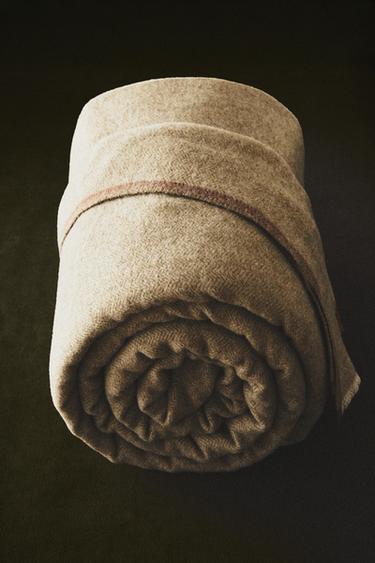 Zara WOOL HERRINGBONE BEDSPREAD - Greenish