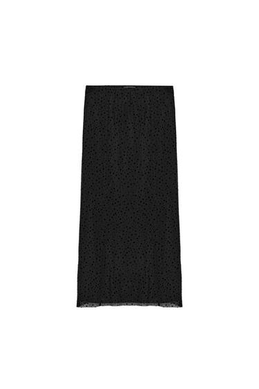 Zara DOTTED MESH MIDI SKIRT - Black
