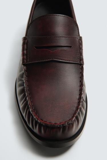 WORN-EFFECT PENNY LOAFERS - Burgundy Red by Zara - Image 5