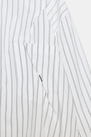 CHEMISE OVERSIZE EN POPELINE AVEC SURPIQÛRES - Blanc / Noir de Zara - Image 4