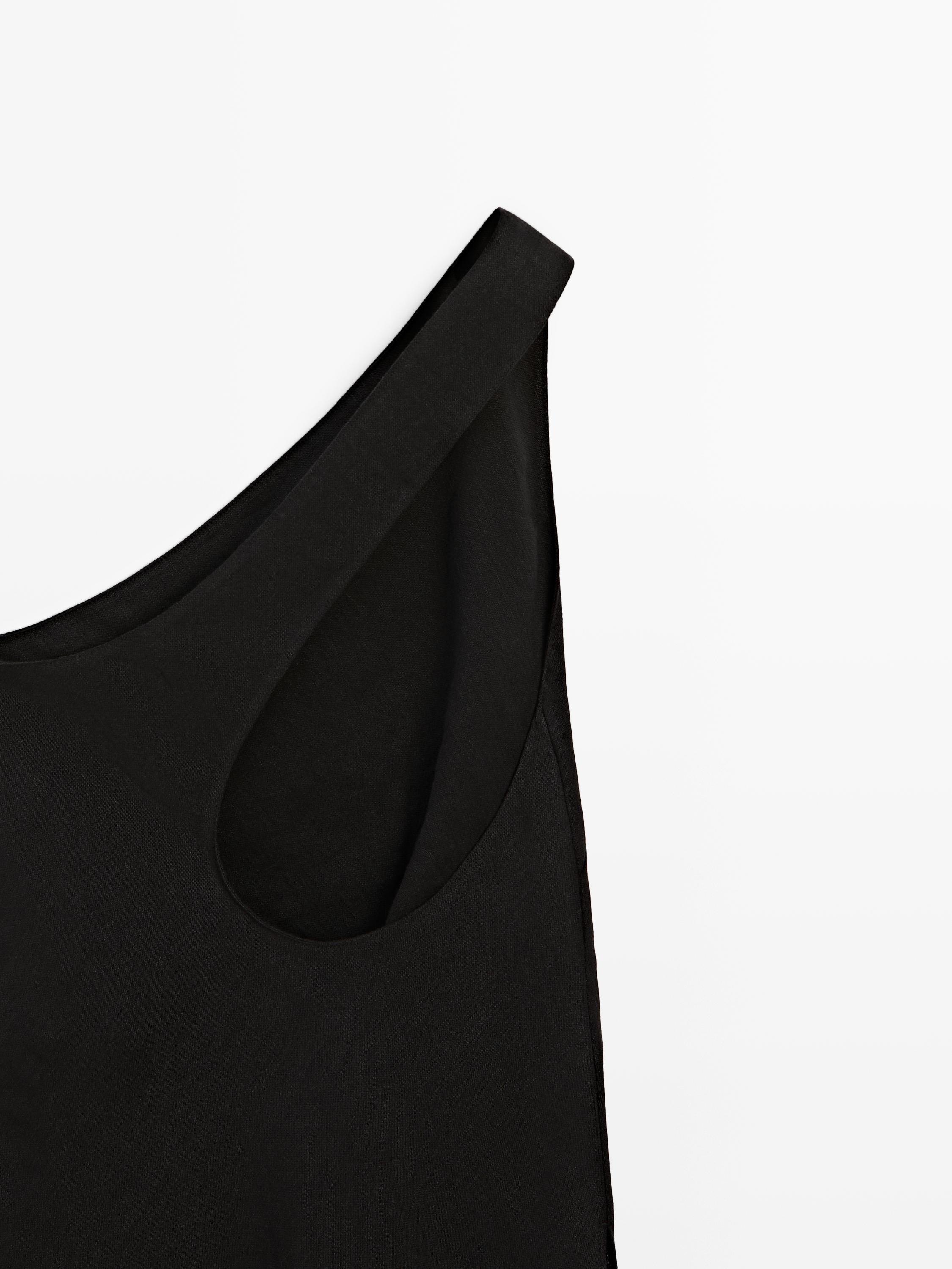 Asymmetric linen blend top with back detail