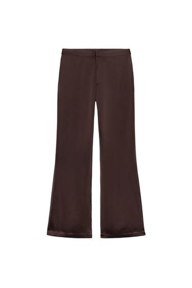 Zara SATIN FLARE TROUSERS - Dark eggplant
