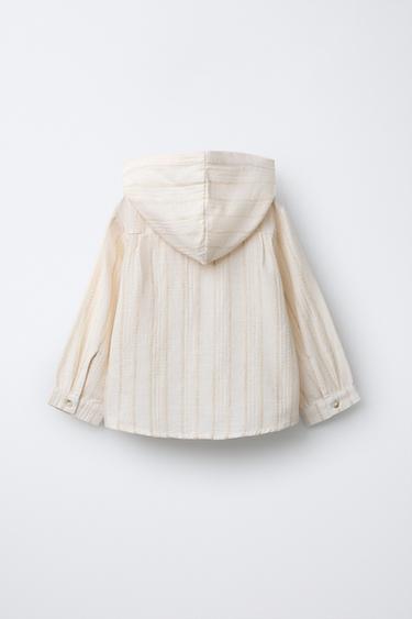 HOODED STRIPED TEXTURED SHIRT - Ecru by Zara - Image 1