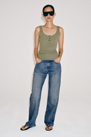 BUTTON TOP - Khaki by Zara