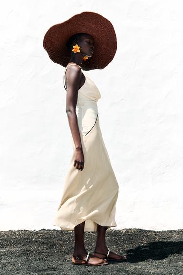 CONTRAST MIDI DRESS - Ecru / Beige by Zara - Image 2
