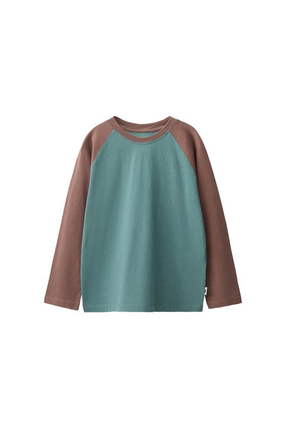 Zara CONTRAST RAGLAN LONG SLEEVE T-SHIRT - Pastel blue - Image 0