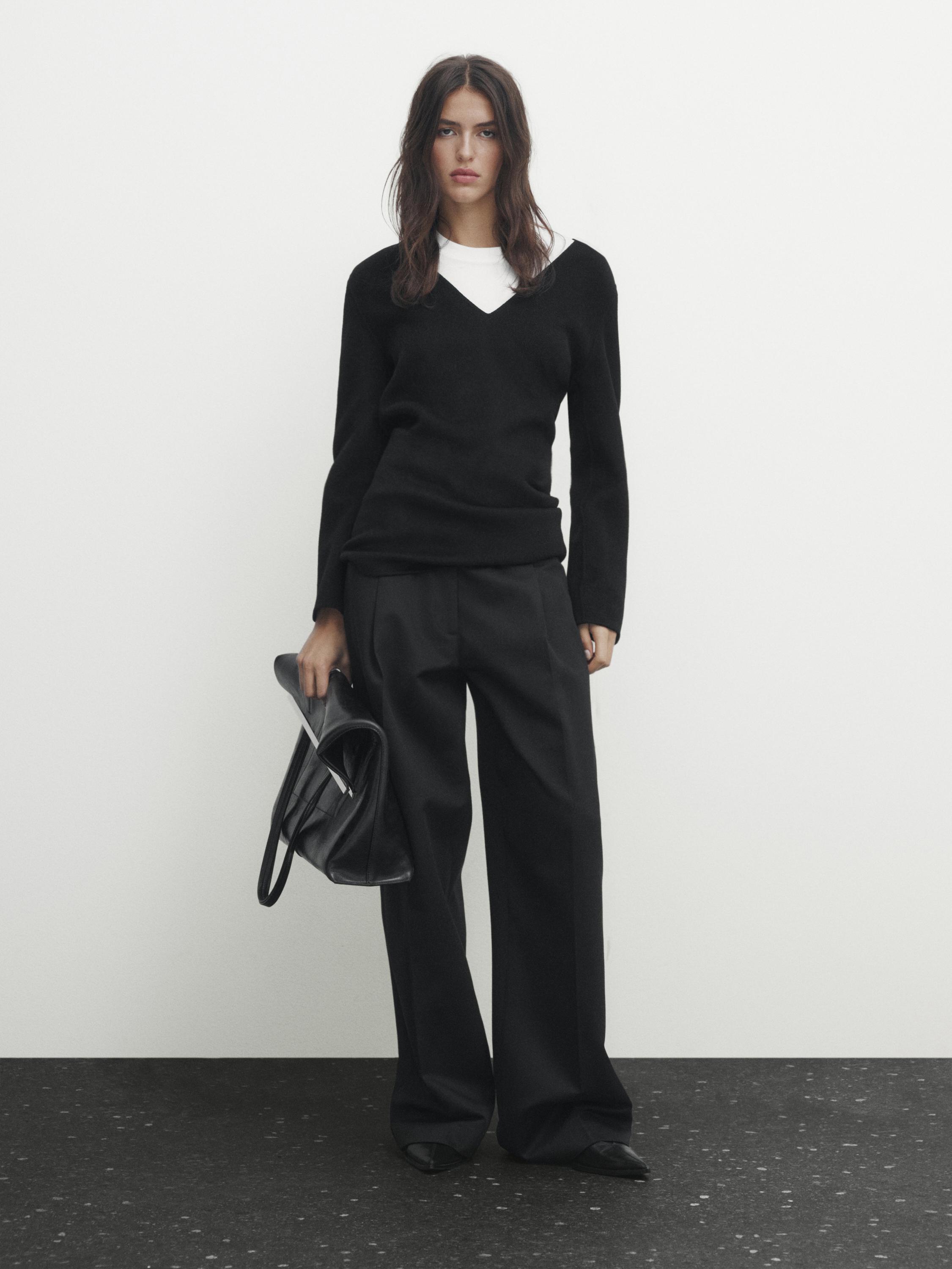 Full length darted black trousers - Black