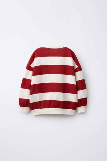 STRIPED EMBROIDERED SWEATSHIRT - Ecru / Red by Zara - Image 1
