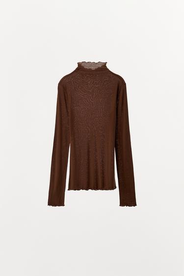 PLAIN T-SHIRT WITH LYOCELL - Brown by Zara - Image 5