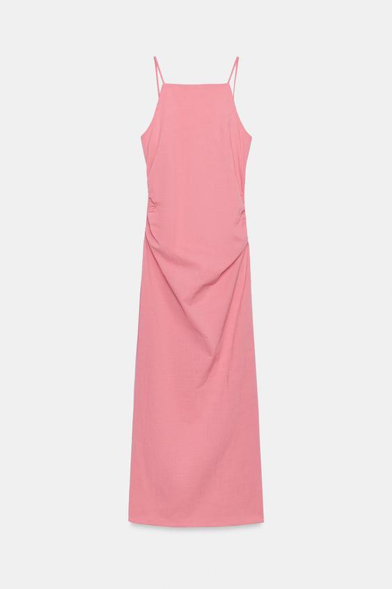 zara pink strappy dress Zara | Dresses | Zara Pink Straight Neck Satin Effect Midi Dress Size M