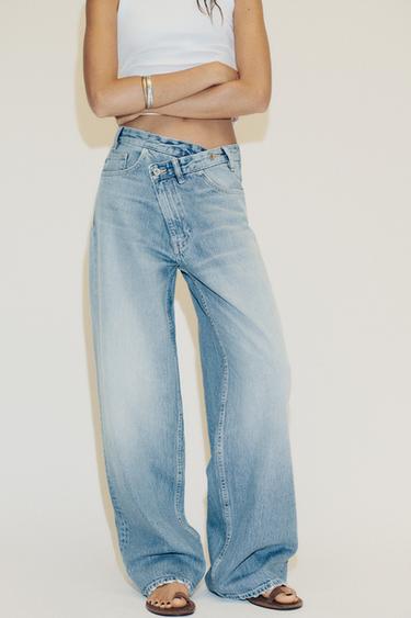 TRF WIDE-LEG HIGH-WAIST JEANS WITH CROSSOVER WAIST - Light blue by Zara