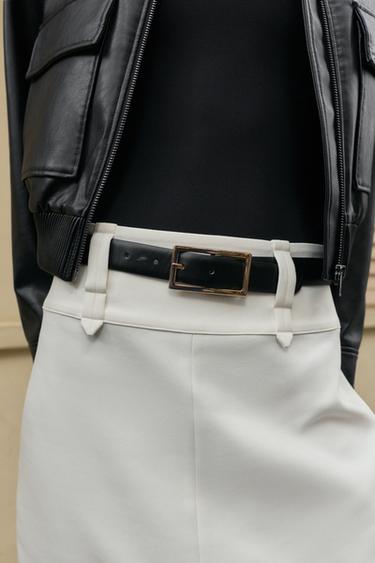 JUPE MI-LONGUE TUBE AVEC CEINTURE - Blanc cassé de Zara - Image 3