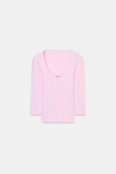 POINTELLE T-SHIRT - Pink by Zara