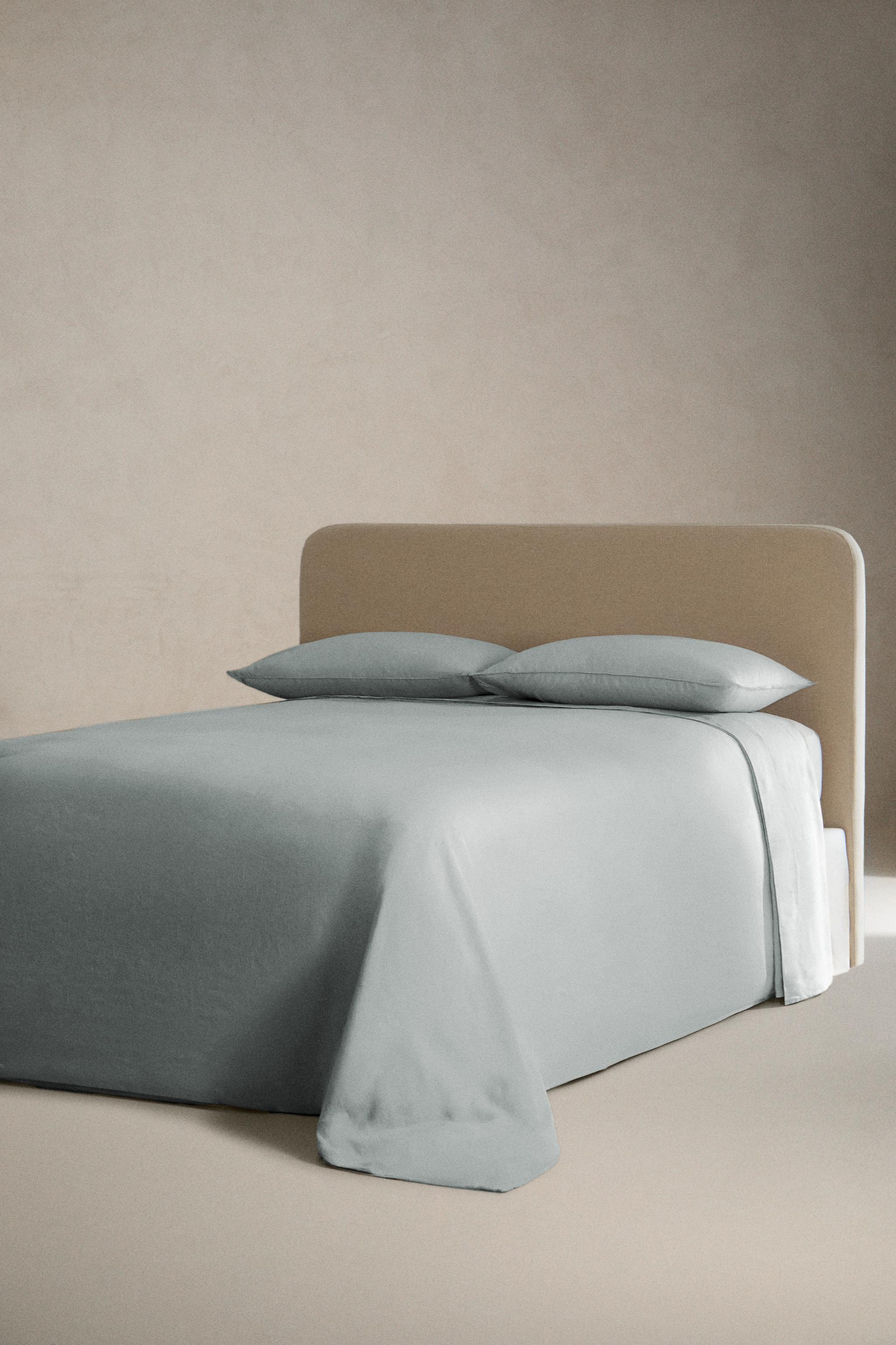 WASHED LINEN FLAT SHEET — Gray / Blue