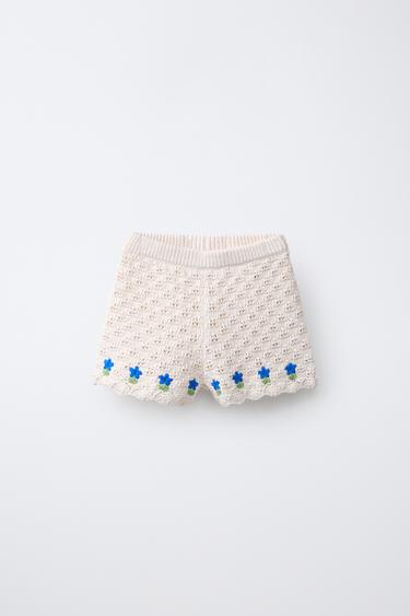 KNIT BERMUDA SHORTS WITH CROCHET EMBROIDERY - Ecru by Zara - Image 0