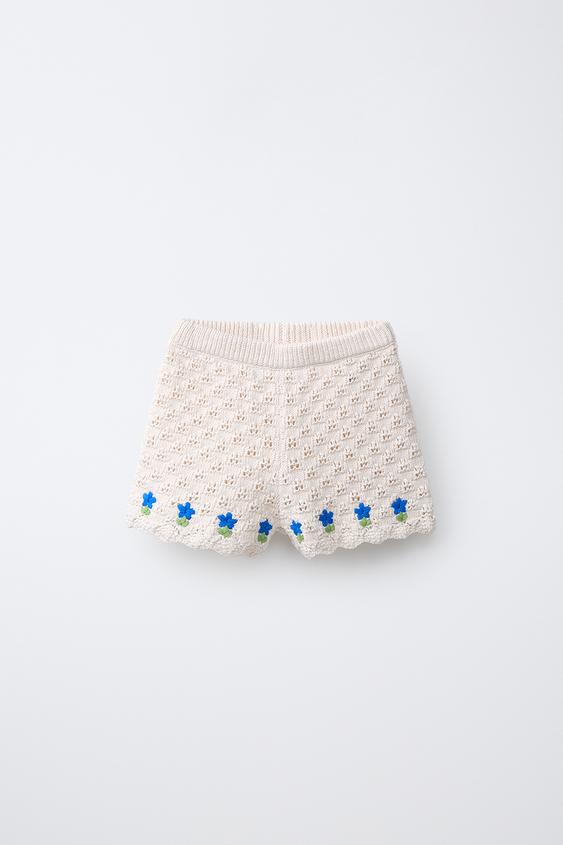 SHORT EN MAILLE CROCHET BRODÉ - Écru de Zara - Image 0