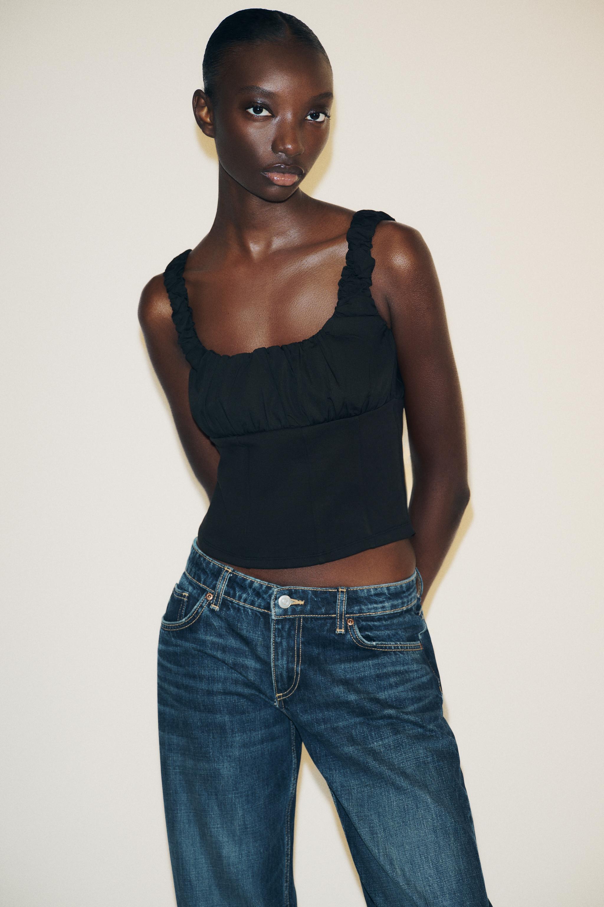 MIXED INTERLOCK POPLIN TOP