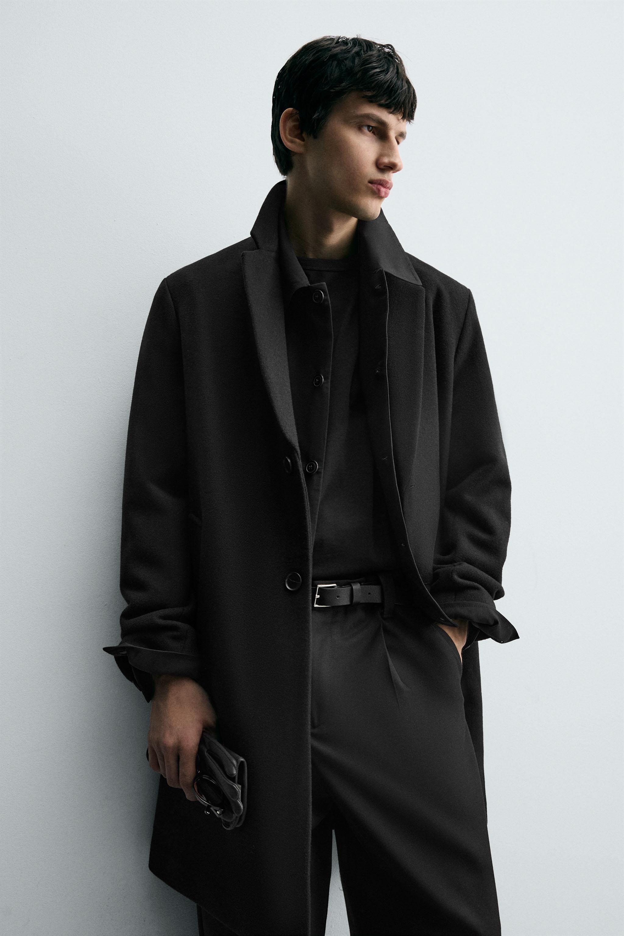 ウールレギュラーフィットコート - ブラック | ZARA Japan / 日本