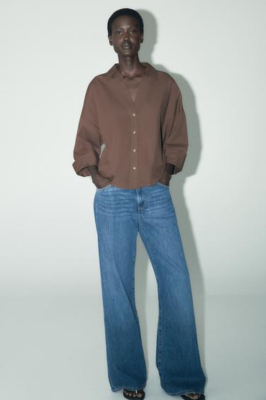 CAMISA POPELÍN MANGA VOLUMEN - Marrón de Zara - Imagen 0