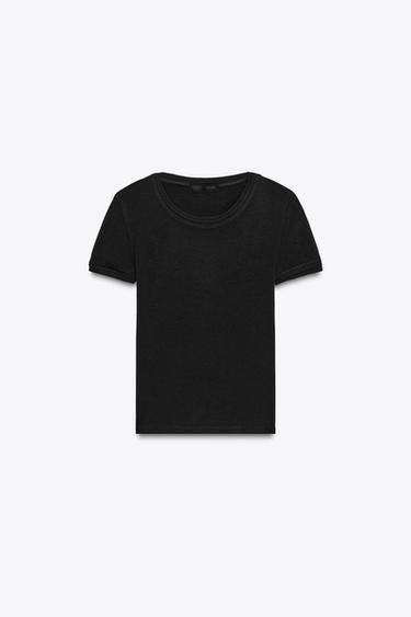 Zara SOFT SHORT SLEEVE T-SHIRT - Black