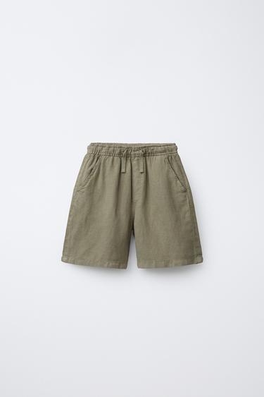 Zara LINEN SHORTS - Khaki