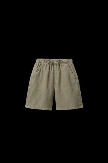 Zara LINEN SHORTS - Khaki - Image 0