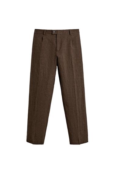 PANTALÓN REGULAR FIT TRAJE 100% LINO - Marrón oscuro de Zara