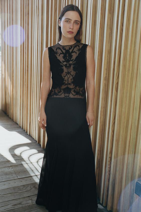 EMBROIDERED GODET DRESS WITH BEADING from Zara - $149