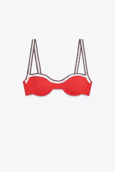CONTRAST UNDERWIRED BIKINI TOP - Red by Zara - Image 0