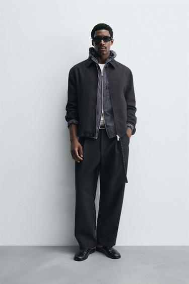 Zara RELAXED FIT PLEATED PANTS - Navy blue
