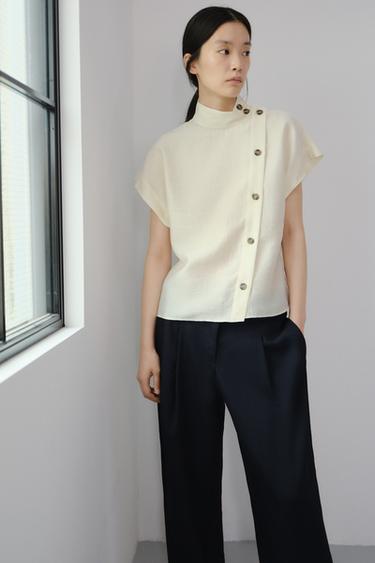 CONTRAST BUTTON SHIRT - Ecru by Zara