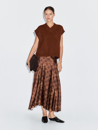 Zara Chequered print midi skirt - Maroon Grey