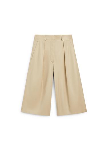 Zara Long nappa leather Bermuda shorts - LIMITED EDITION - Ecru / Khaki