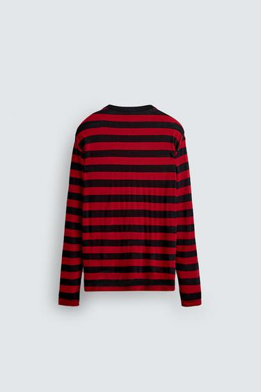 CONTRAST STRIPED T-SHIRT - Red by Zara - Image 7