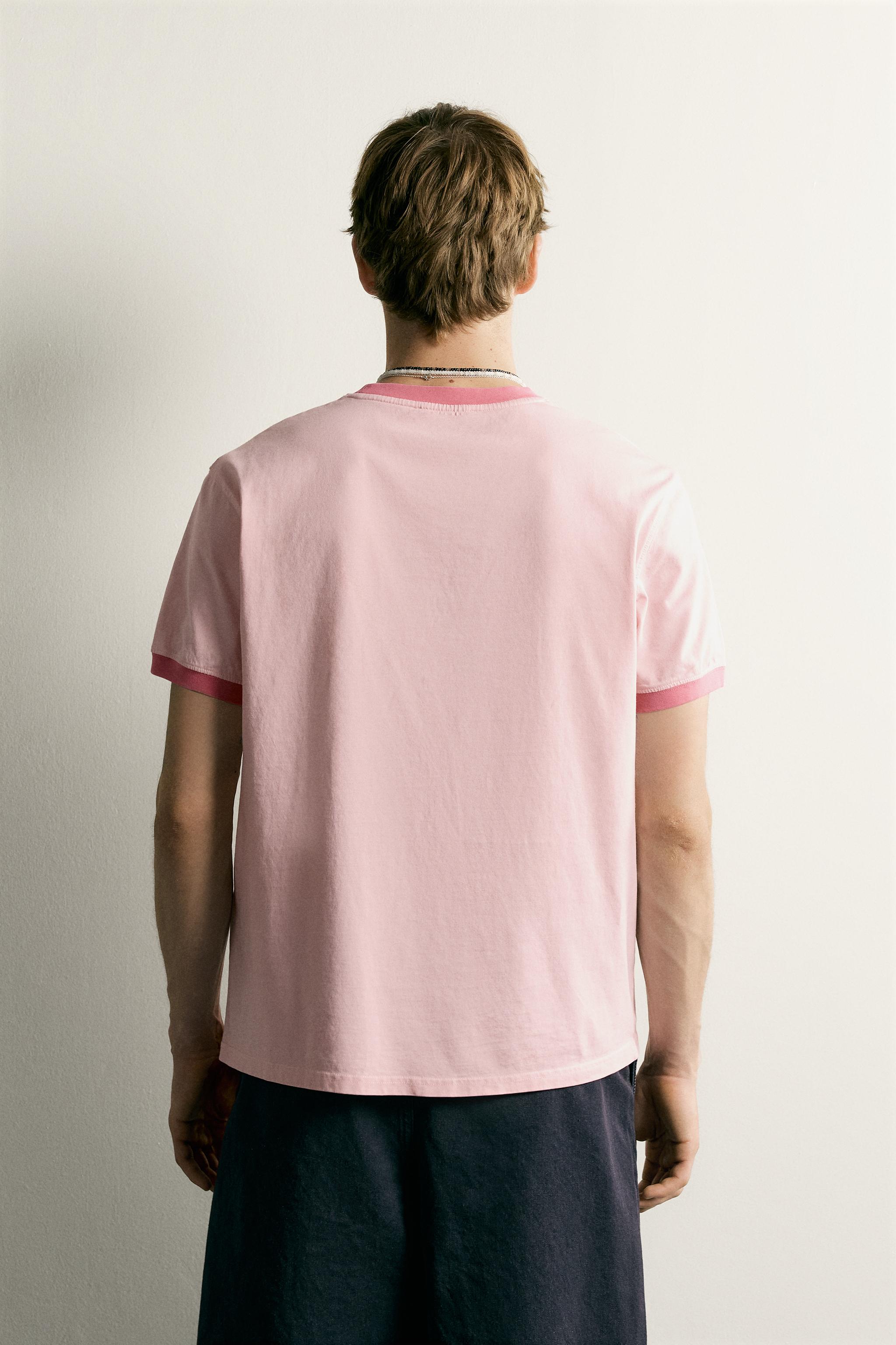 Мужские футболки Zara RINGER CONTRAST RIBBED REGULAR FIT T-SHIRT — фото 3